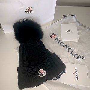 Black Moncler Fur Pom Pom Hat